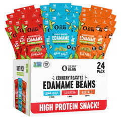 The Only Bean Crunchy Roasted Edamame front view, protein-packed, low-carb snacking.