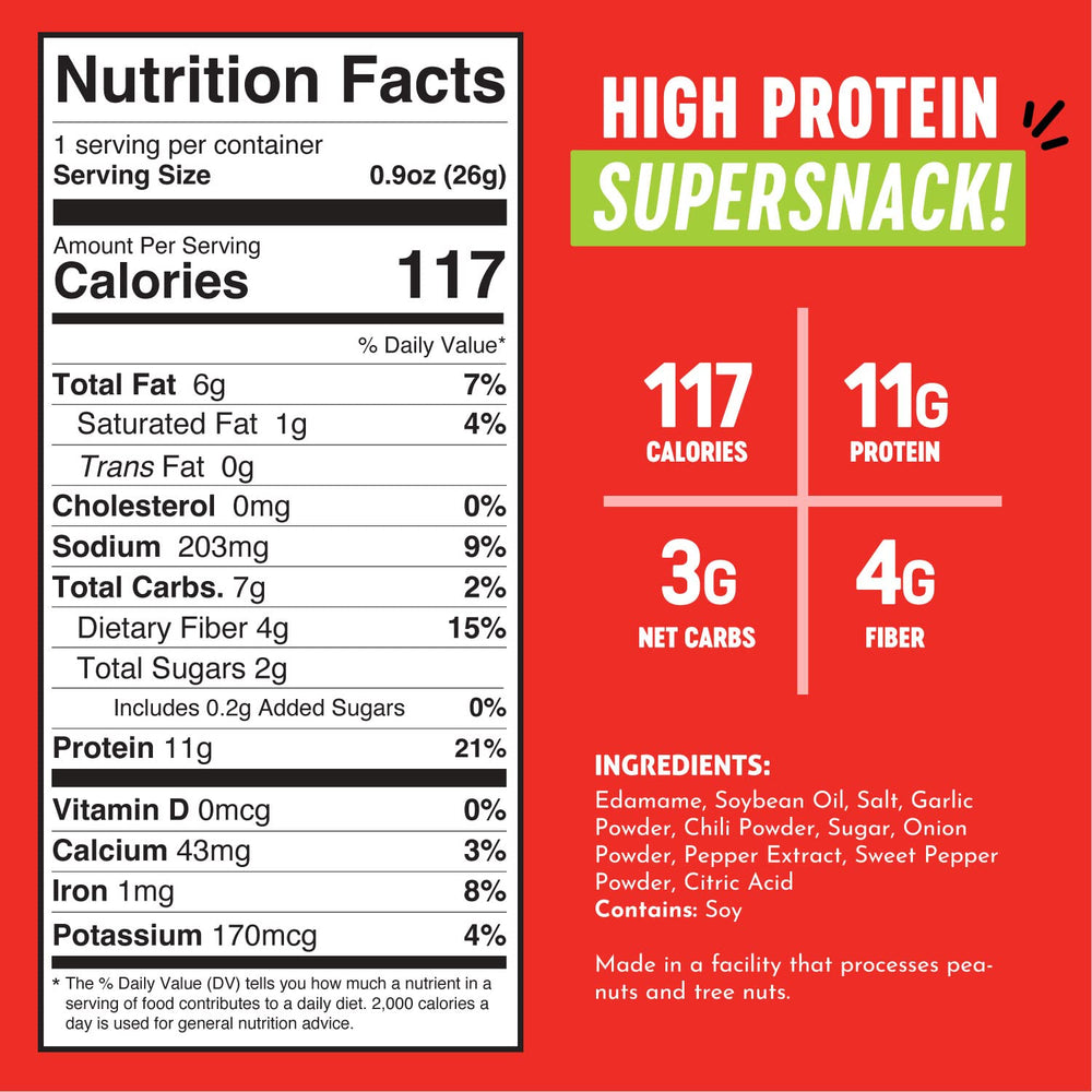The Only Bean Crunchy Edamame Pack Sriracha back view highlighting gluten-free, keto-friendly appeal