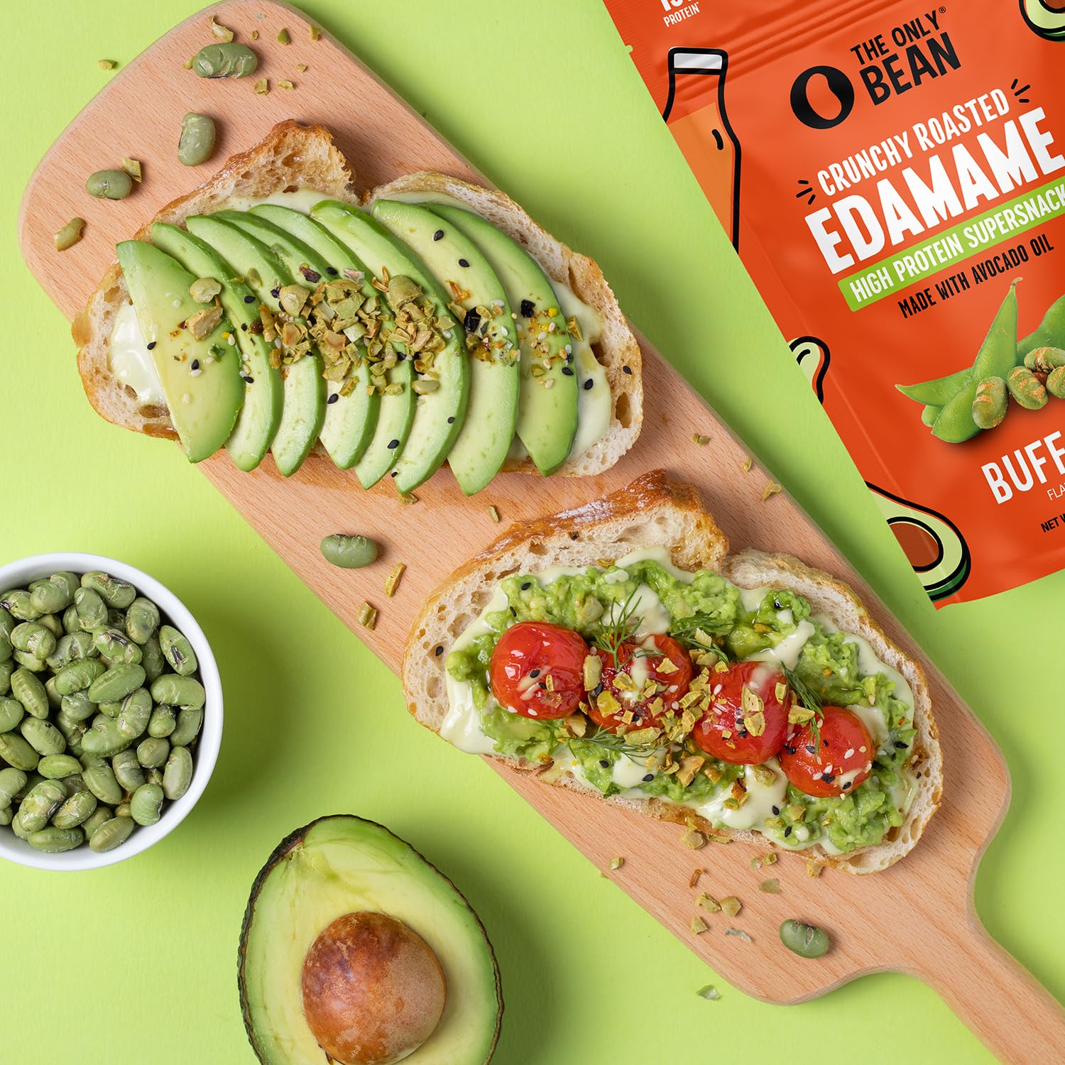 The Only Bean buffalo roasted edamame, savory crunch for post-workout fueling.