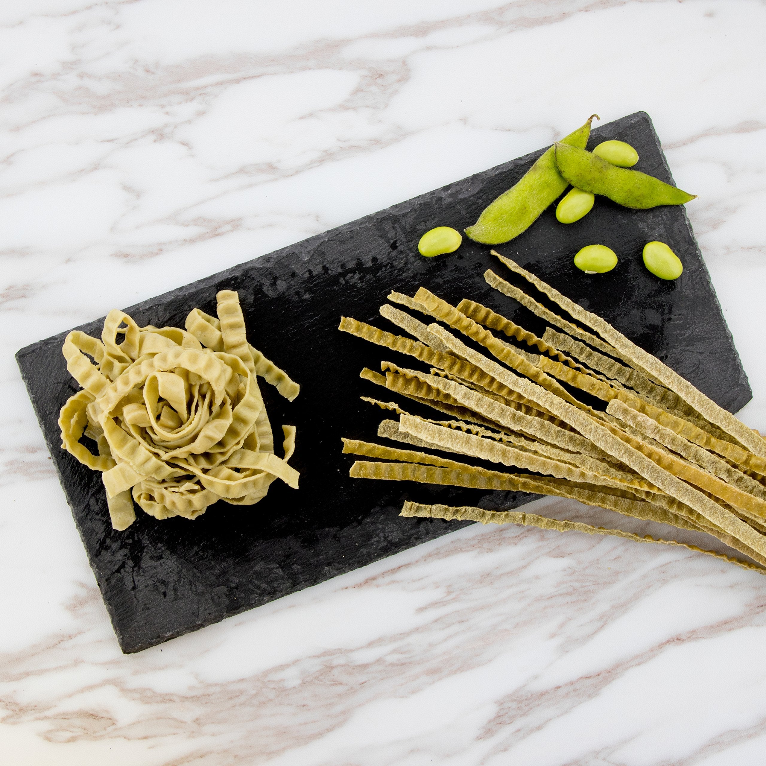 Kitchen scene with The Only Bean Edamame Fettuccine ready to cook
