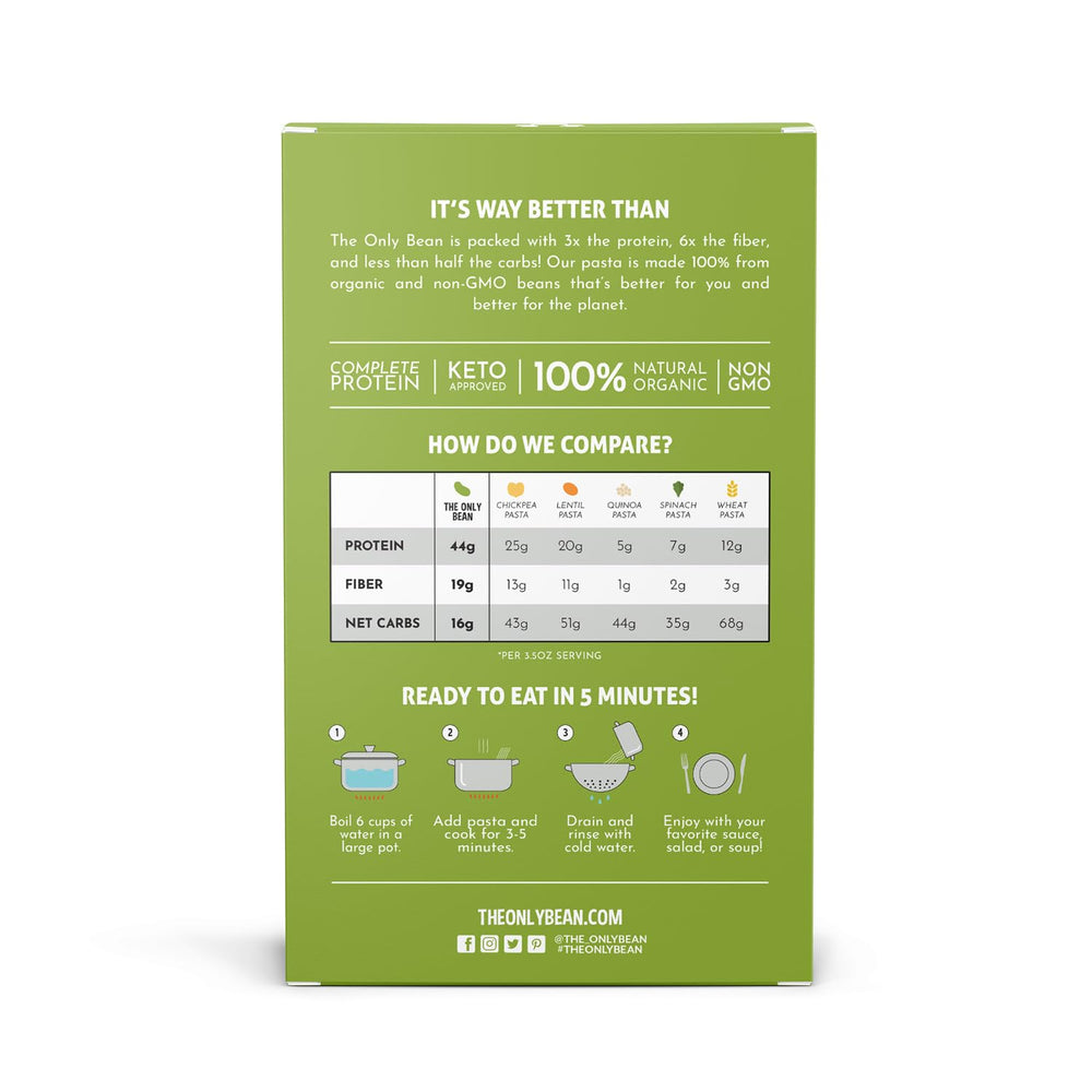 The Only Bean edamame pasta plated with sauce, gluten-free and low-carb.