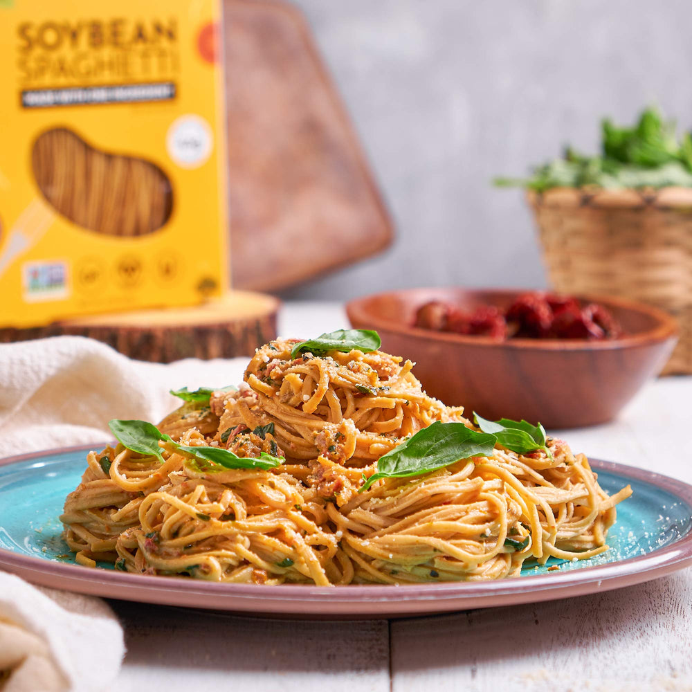 The Only Bean organic pasta ingredients close-up highlights single-ingredient plant-based power.