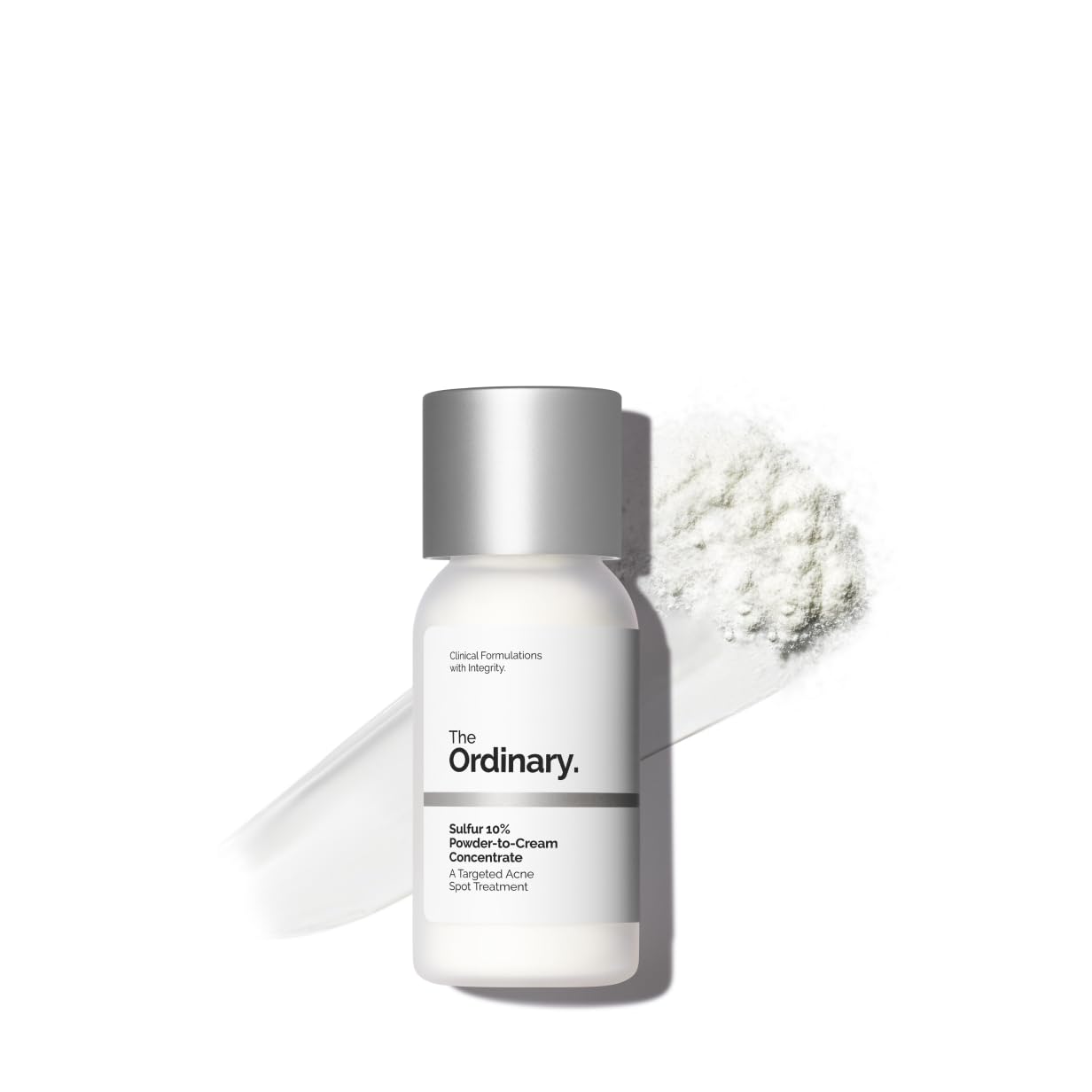 The Ordinary Sulfur 10% bottle close-up showing fast-acting blemish relief
