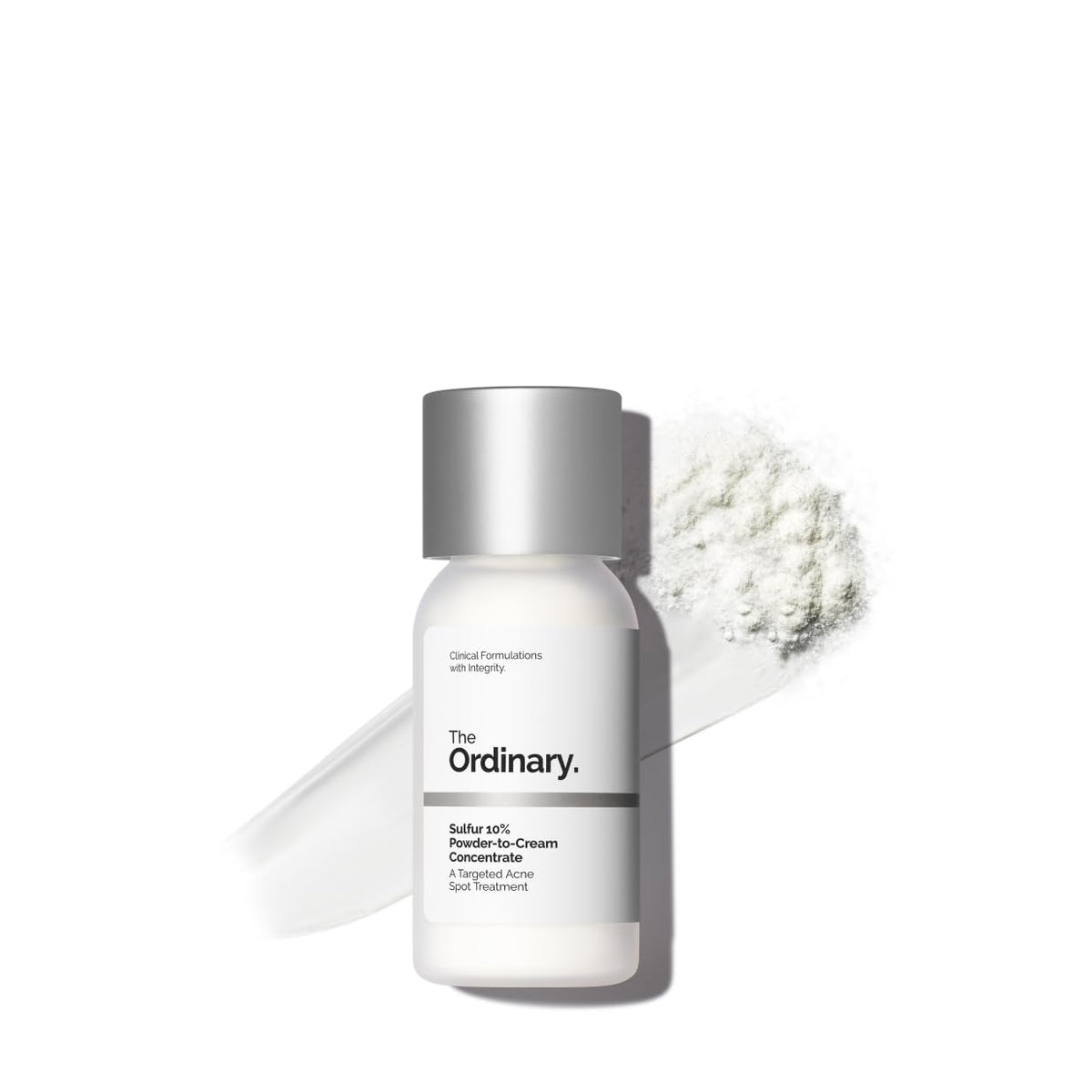 The Ordinary Sulfur 10% bottle close-up showing fast-acting blemish relief