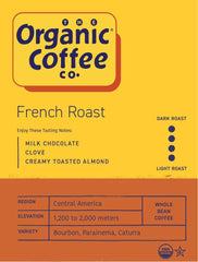The Organic Coffee Co. dark roast aroma close-up hints smoky finish and rich flavor.