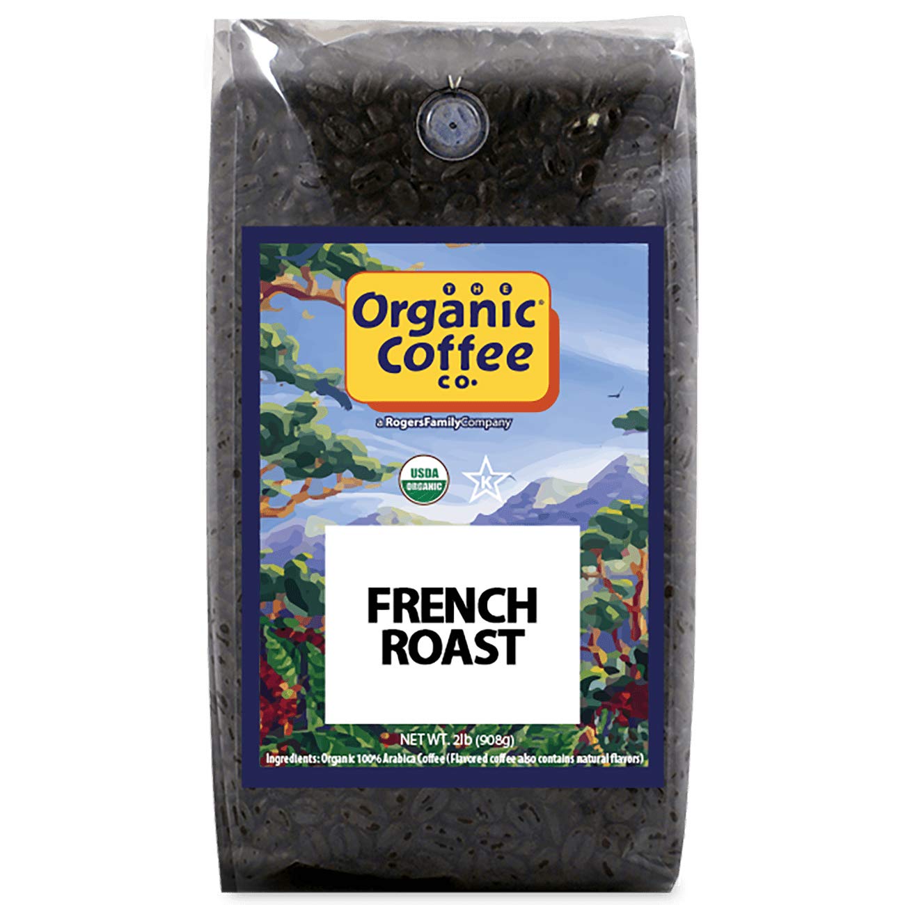 The Organic Coffee Co. French Roast whole bean bag for a bold, full-bodied cup.