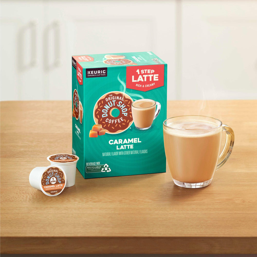 The Original Donut Shop Caramel One-Step Latte brew at 10 oz delivers balanced flavor.