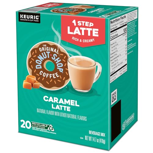 The Original Donut Shop Caramel One-Step Latte compact packaging saves space.
