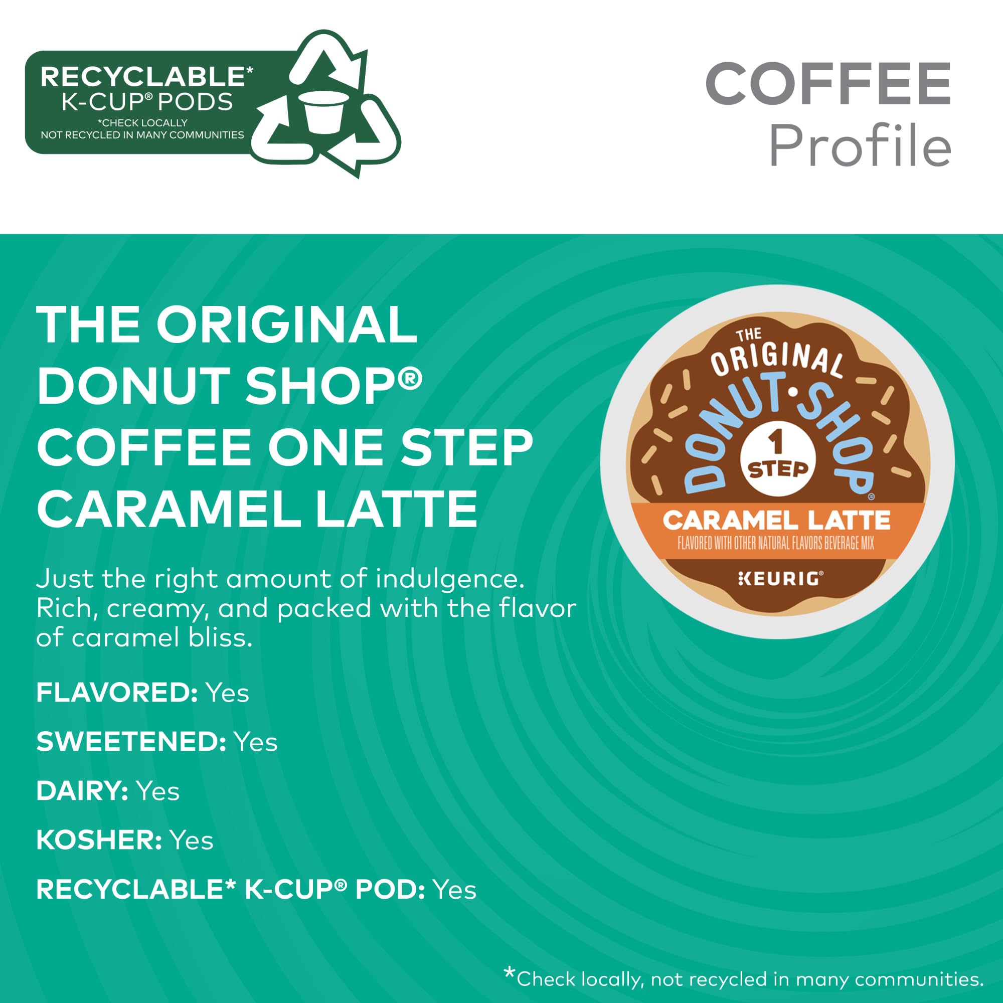 The Original Donut Shop Caramel One-Step Latte pod on shelf for easy pantry pickup.