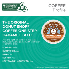 The Original Donut Shop Caramel One-Step Latte pod on shelf for easy pantry pickup.