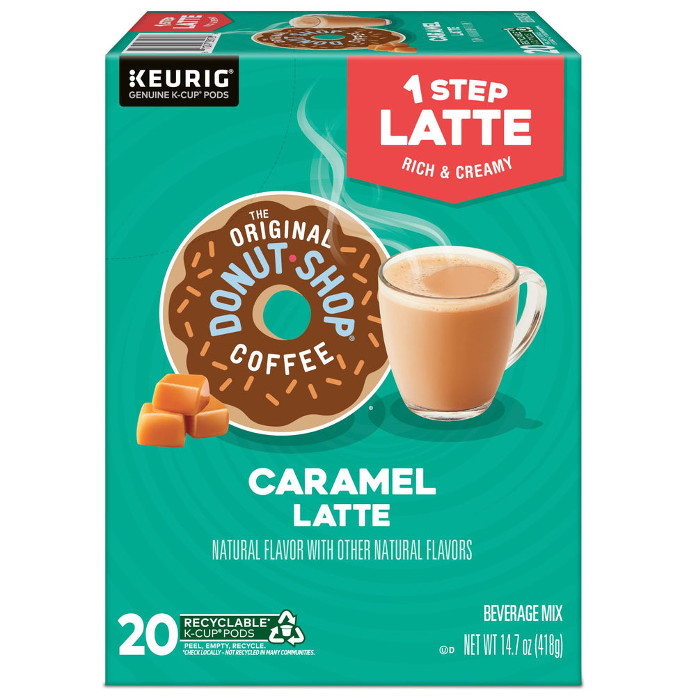 The Original Donut Shop Caramel One-Step Latte recyclable pod supports greener choices.