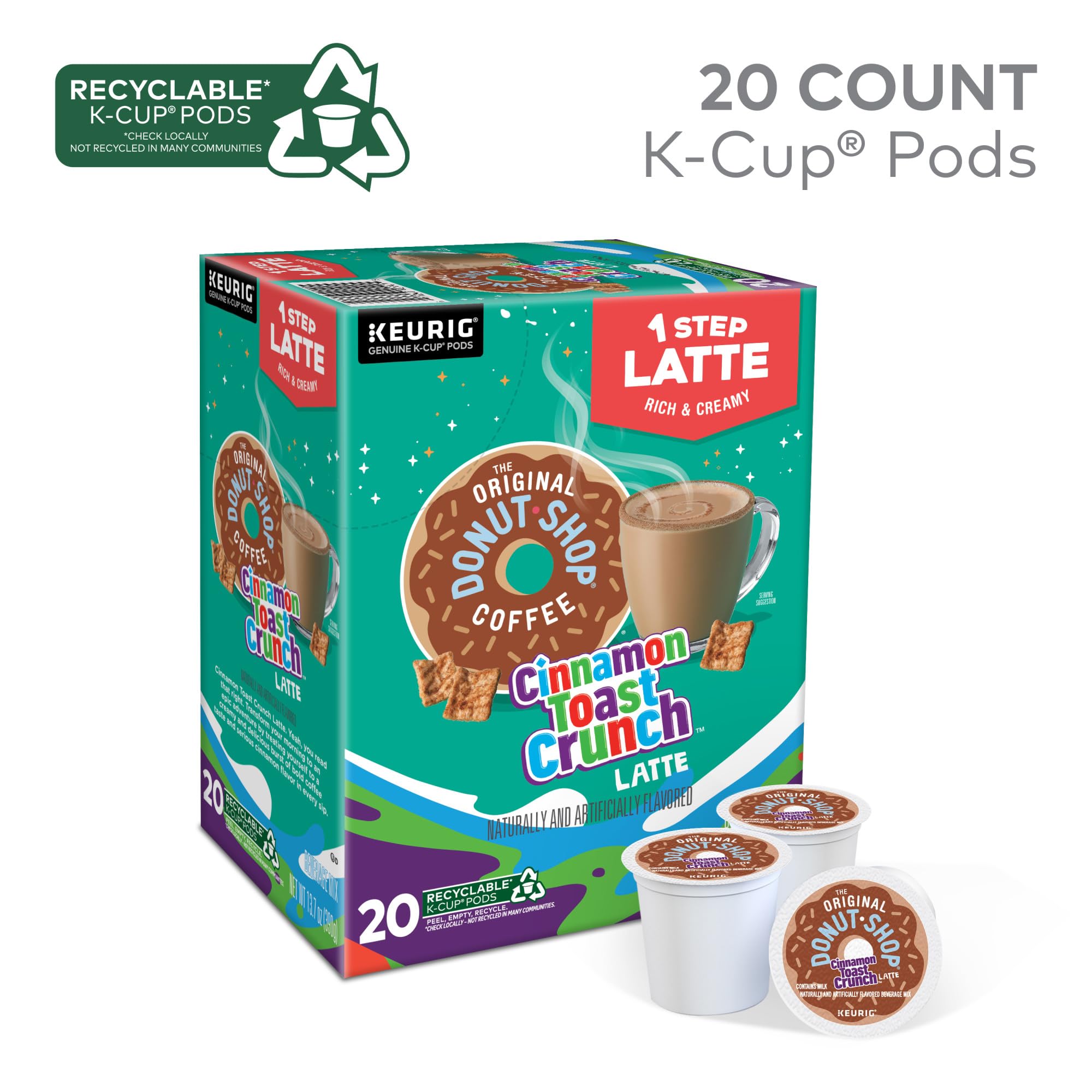 The Original Donut Shop Cinnamon Toast Crunch One Step Latte K-Cup pods brew setting 10oz