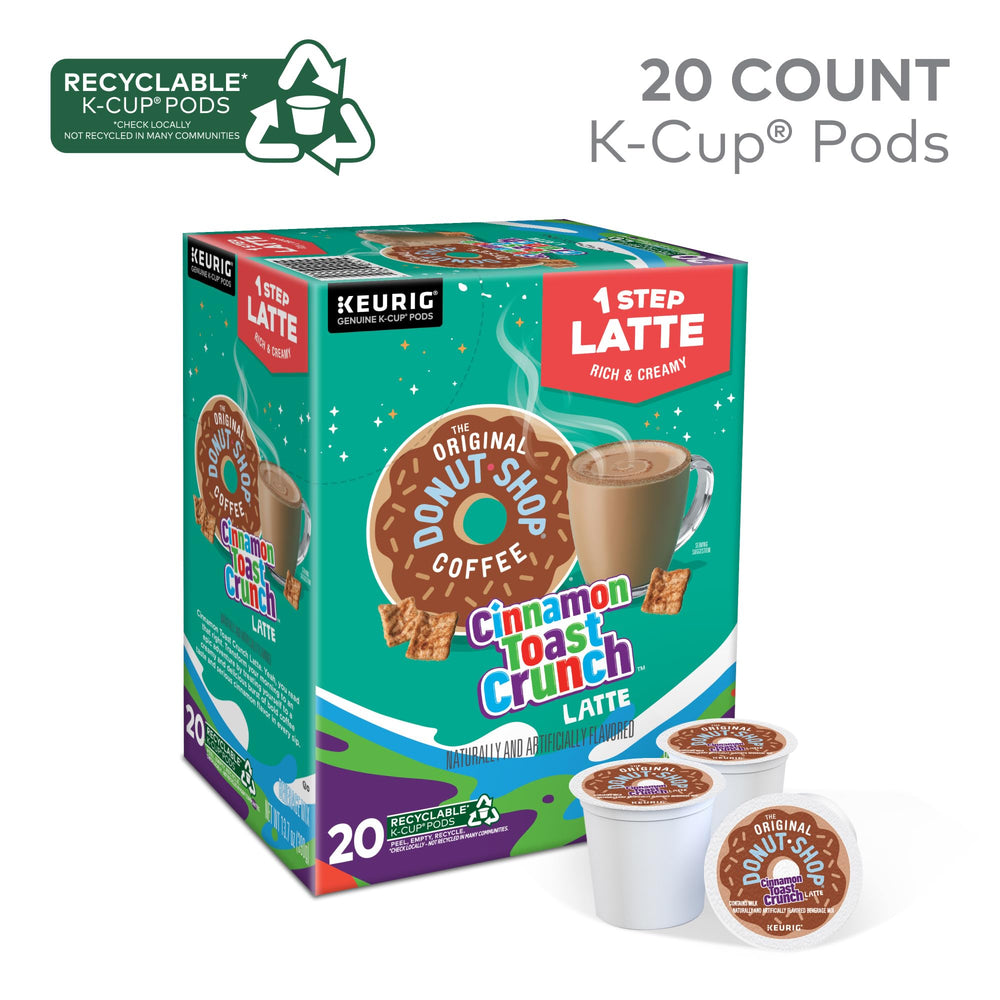 The Original Donut Shop Cinnamon Toast Crunch One Step Latte K-Cup pods brew setting 10oz