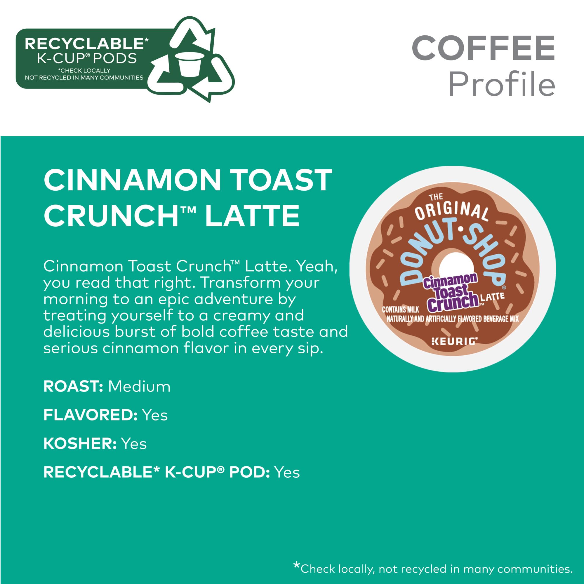 The Original Donut Shop Cinnamon Toast Crunch One Step Latte K-Cup pods creamy foam close-up