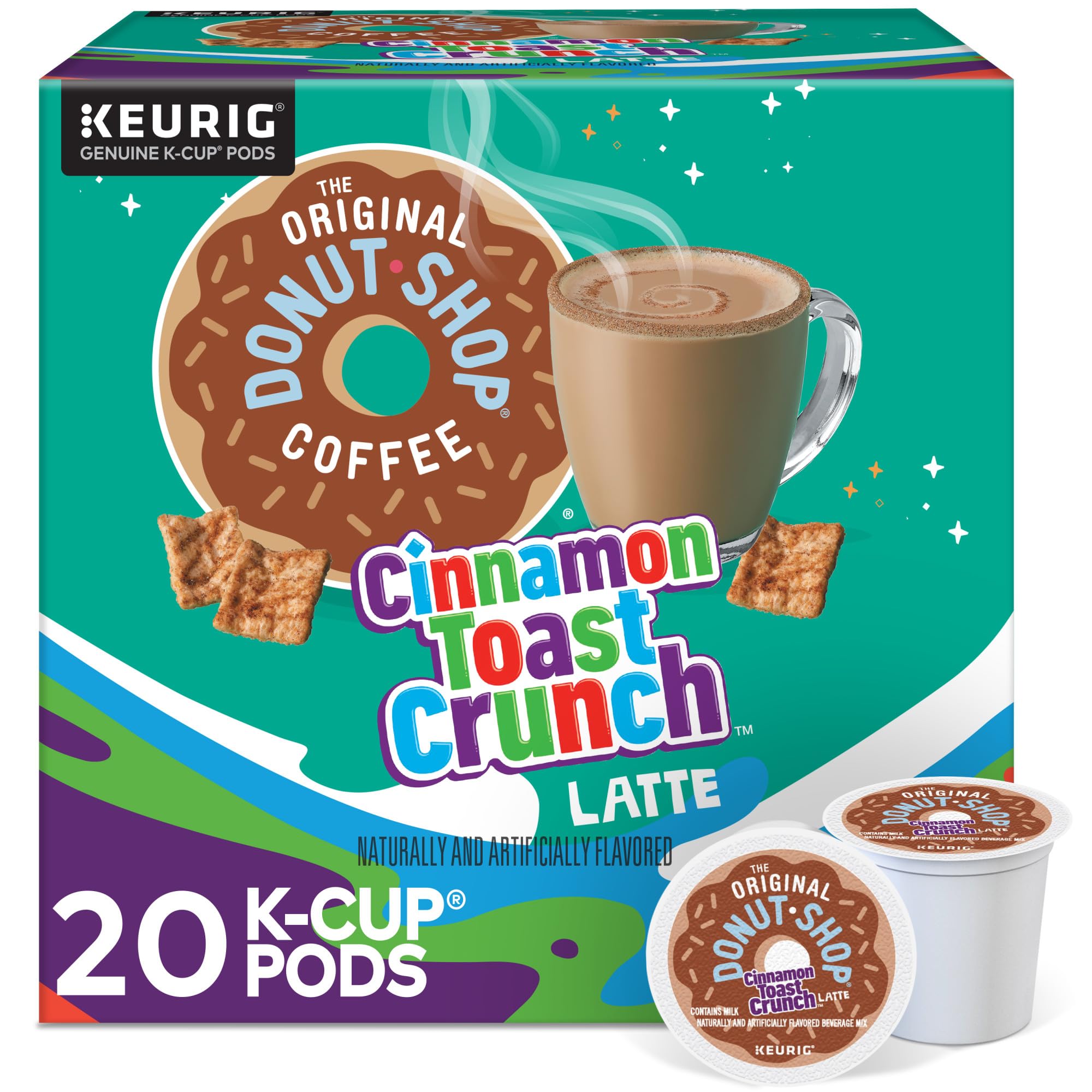 The Original Donut Shop Cinnamon Toast Crunch One Step Latte K-Cup pods pack shot for easy mornings