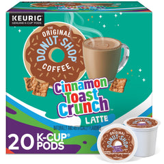 The Original Donut Shop Cinnamon Toast Crunch One Step Latte K-Cup pods pack shot for easy mornings