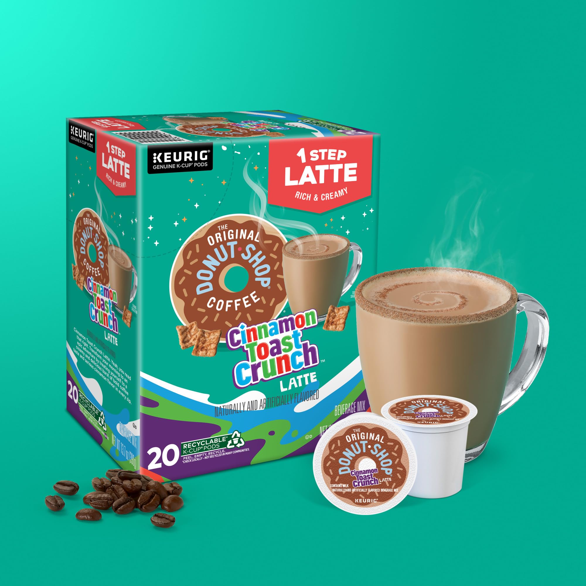 The Original Donut Shop Cinnamon Toast Crunch One Step Latte K-Cup pods rich brew 10oz