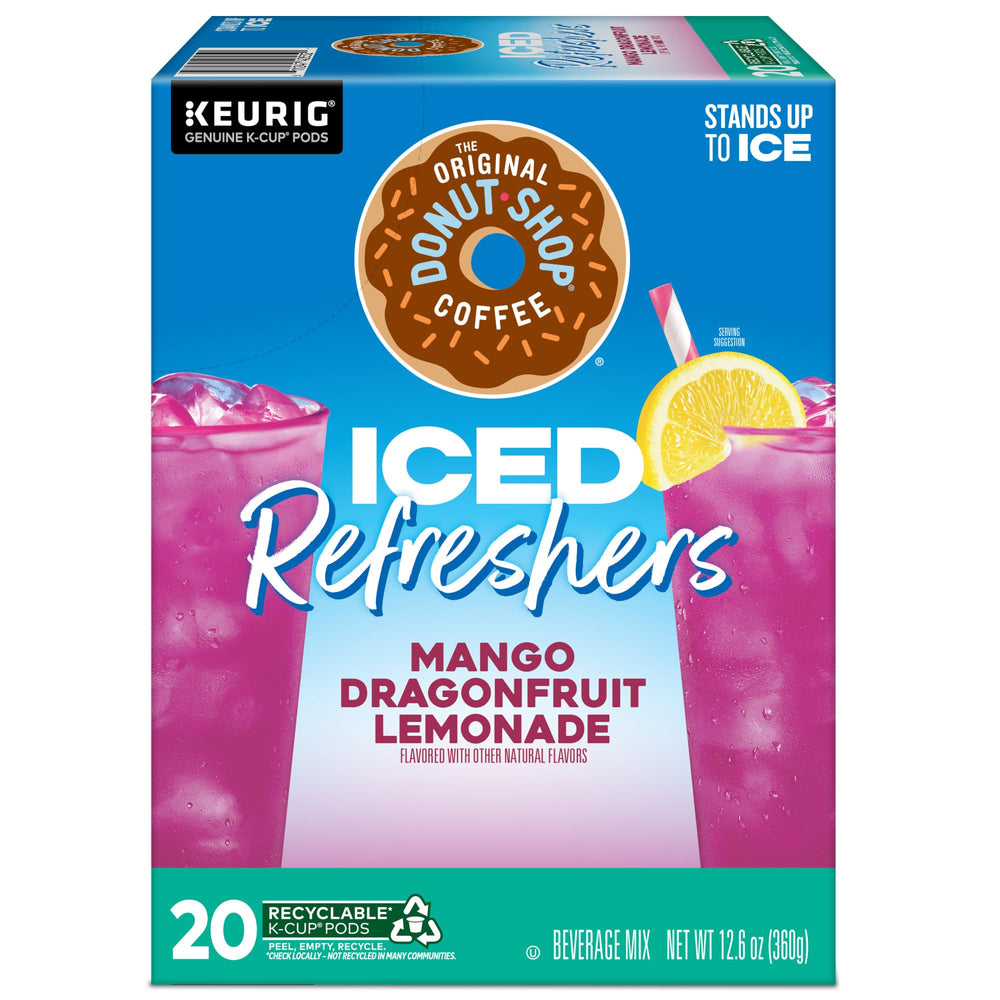 The Original Donut Shop mango-dragonfruit-lemonade label close-up emphasizes flavor balance.