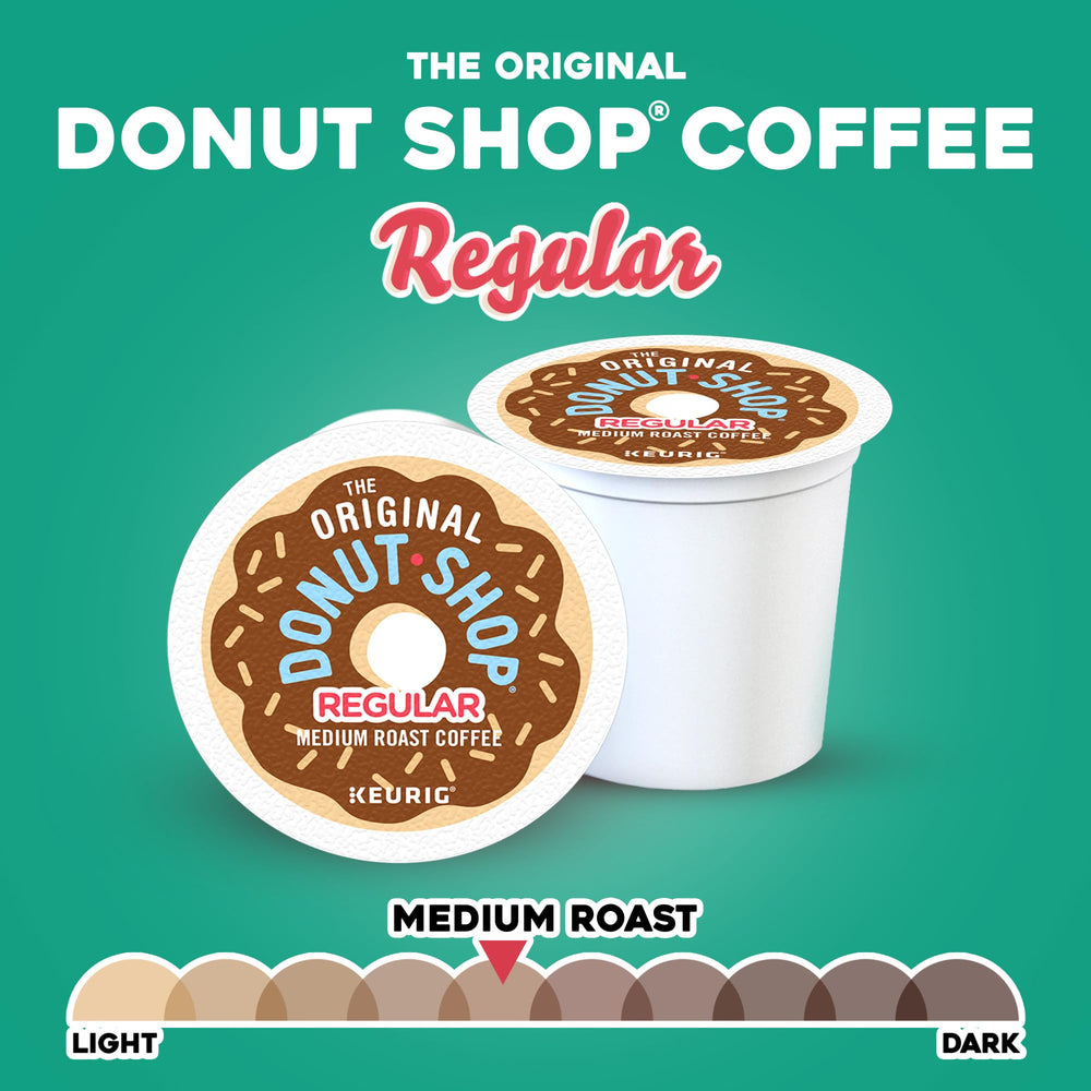 The Original Donut Shop Regular recyclable-pods emphasize eco-friendly packaging.