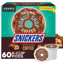 The Original Donut Shop Snickers coffee pods box ready for quick mornings.