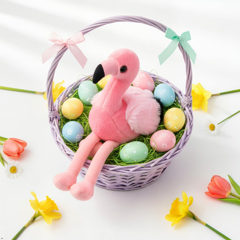 The Petting Zoo flamingo plush durable stitching withstands daily hugs.
