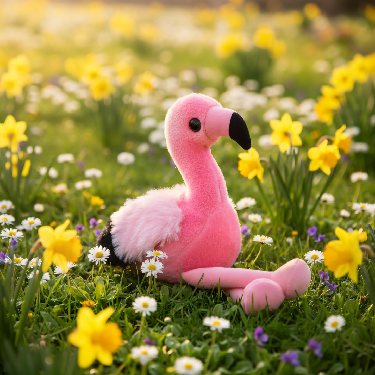 The Petting Zoo flamingo plush eco-friendly materials appeal to sustainability.