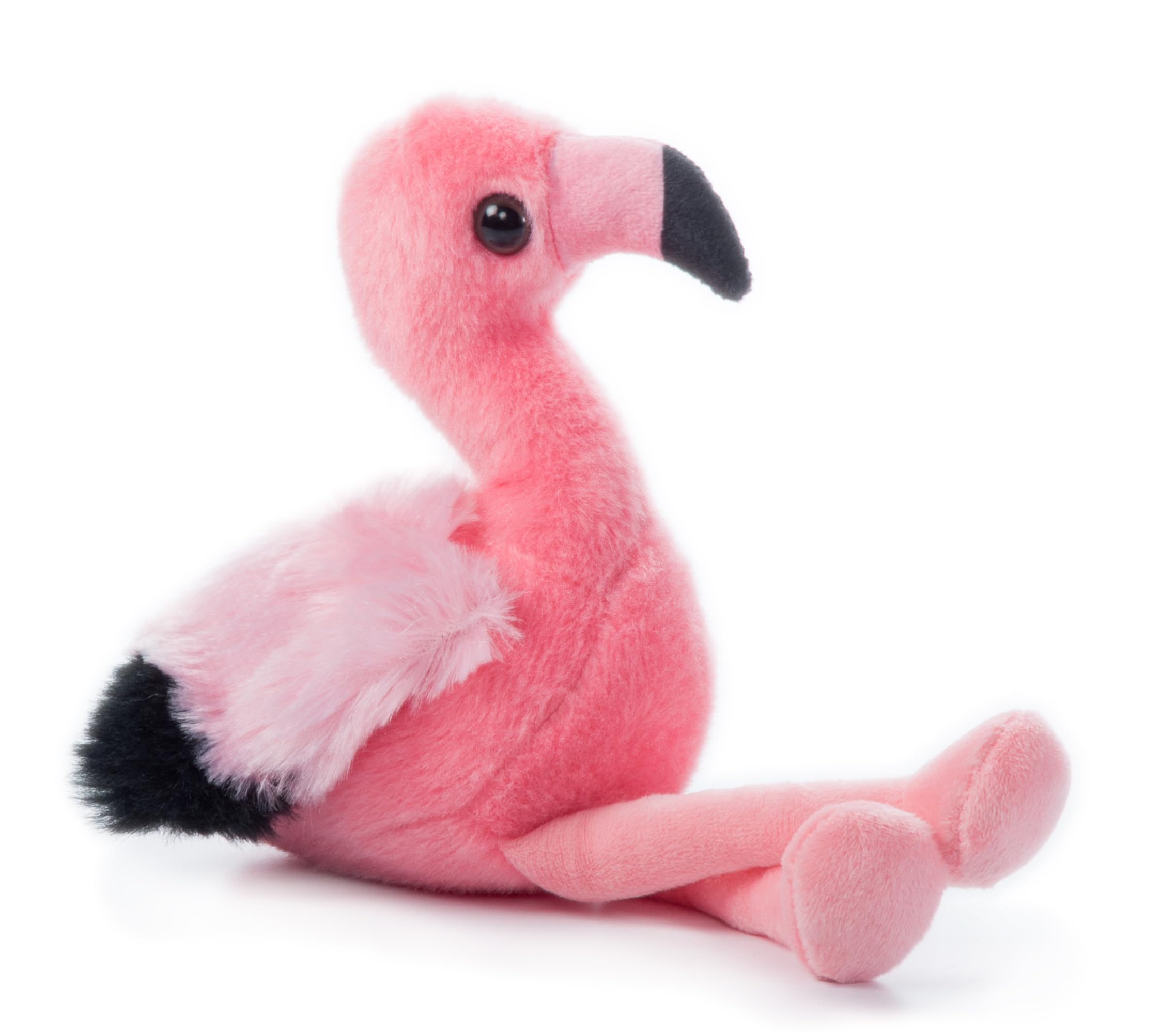 The Petting Zoo flamingo plush standing for imaginative playtime.