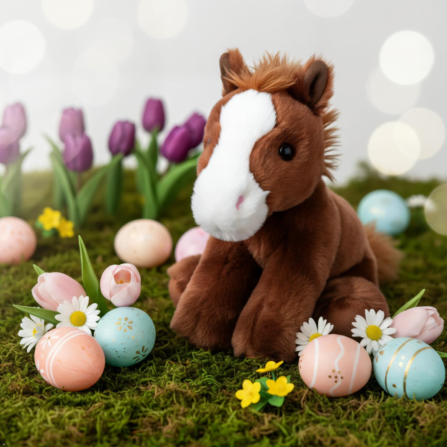 The Petting Zoo floppy horse 8-inch size simplifies portable play.