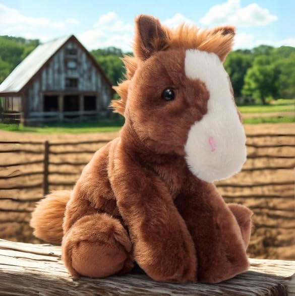 The Petting Zoo floppy horse soft fur delivers comforting texture for kids.
