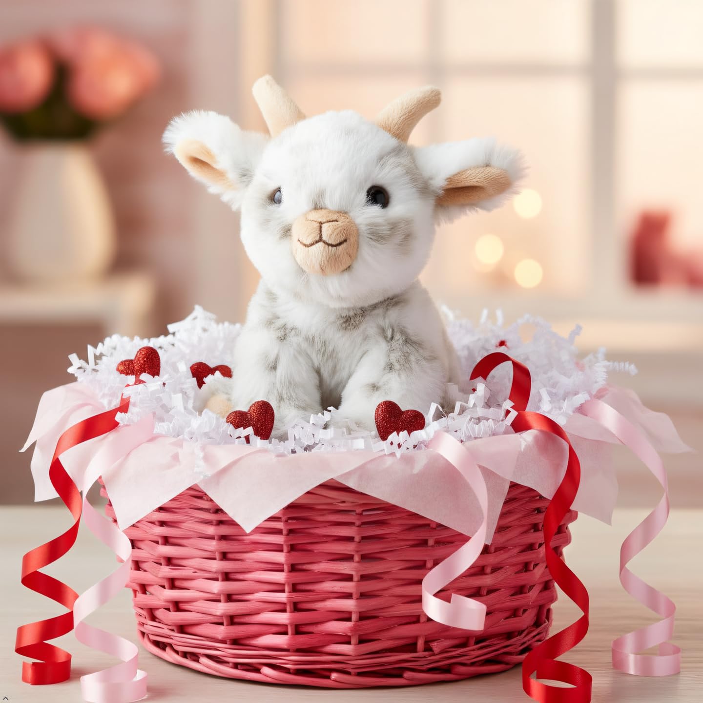 The Petting Zoo 6-inch goat plush is portable for travel.