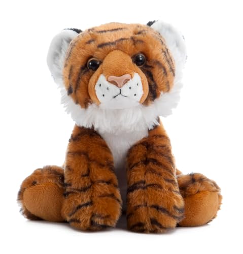 The Petting Zoo tiger plush close-up, soft fur for cozy bedtime stories.