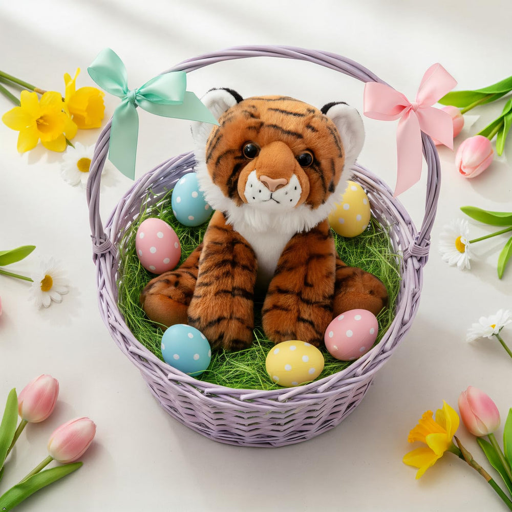 The Petting Zoo tiger plush crafted with recycled materials for eco-friendly fun.