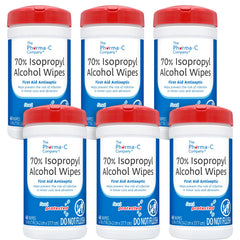 The Pharma-C Company 70% IPA wipes canister front view for quick on-the-go cleaning.