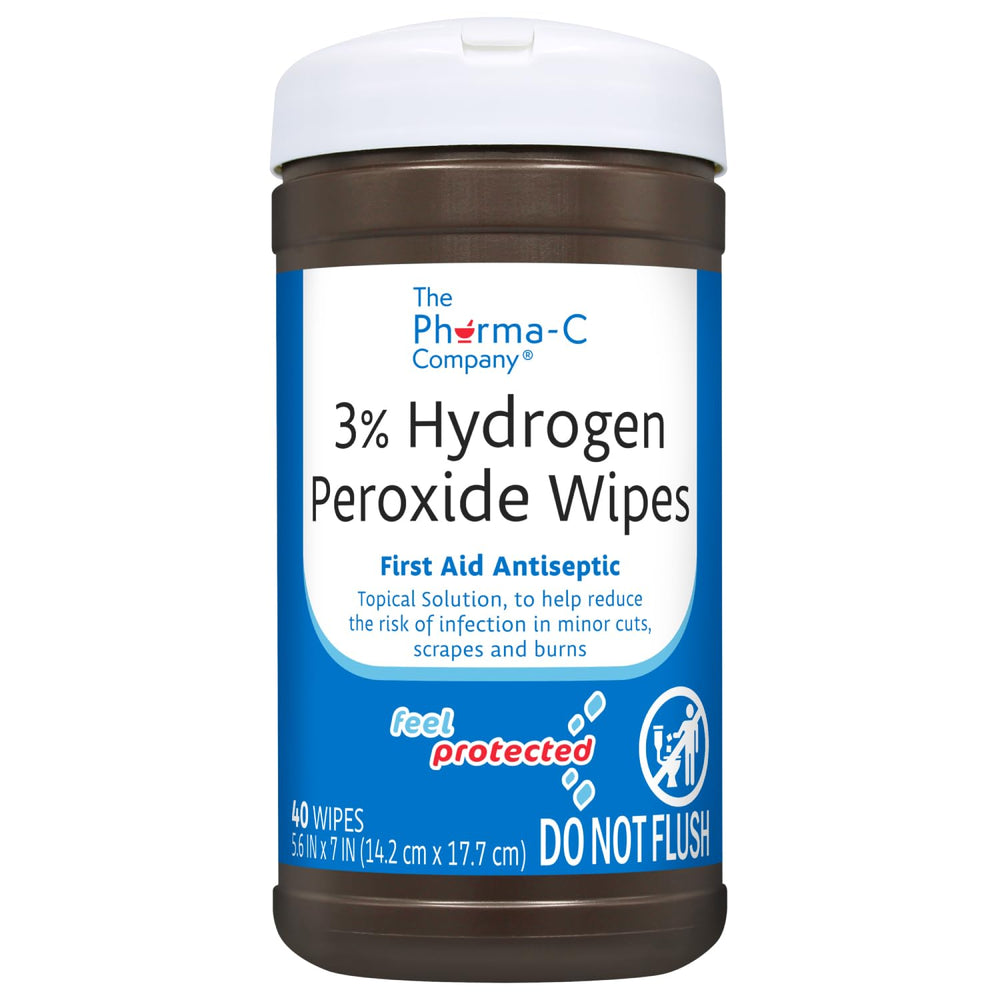 The Pharma-C Company 3% Hydrogen Peroxide Wipes packaging front, ready for quick wound care