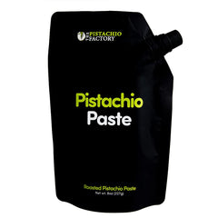 The Pistachio Factory 100% Pure Pistachio Paste bottle shows a silky texture ideal for pistachio gelato