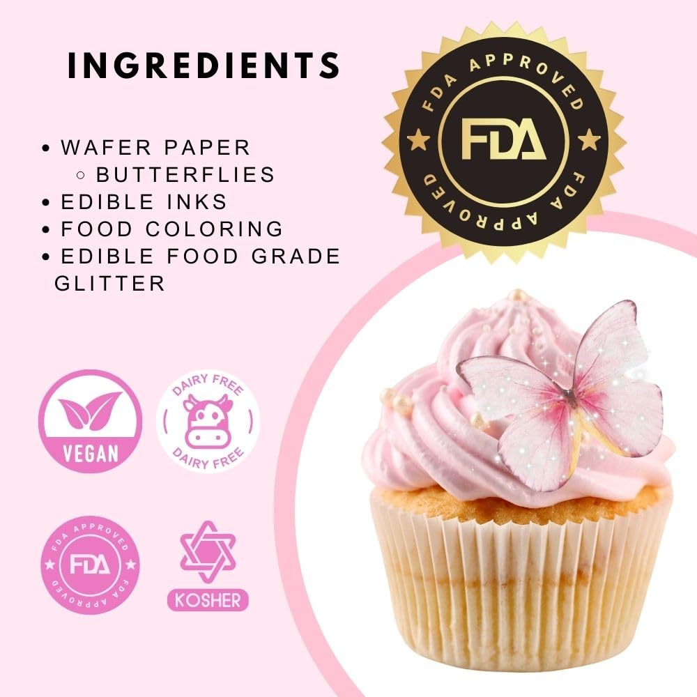 The Pretty Cake Shop edible butterflies are tasteless and flavor-neutral, preserving cake flavors.