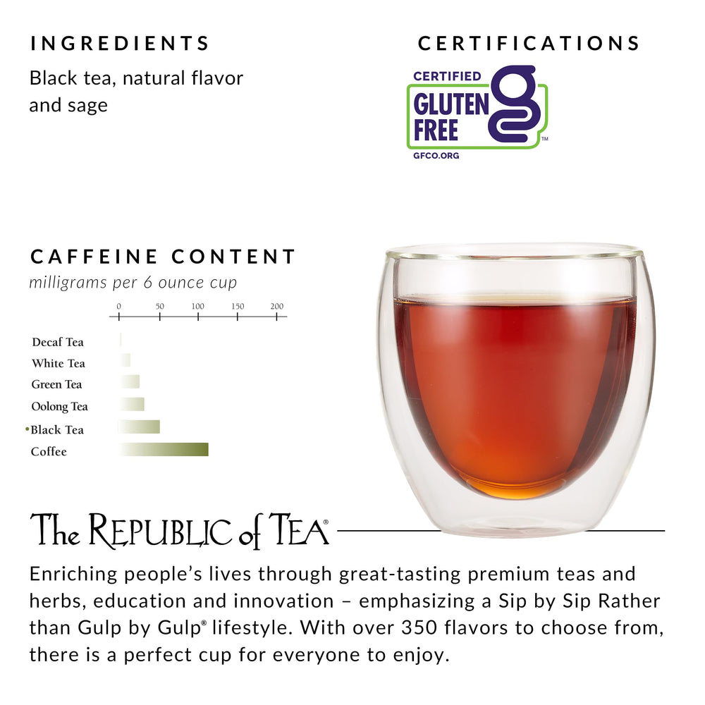 Brewing The Republic of Tea Blackberry Sage for a gentle lift.