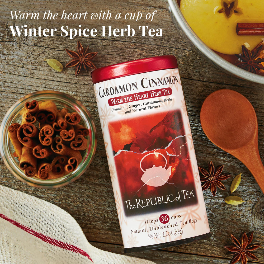 The Republic of Tea Cardamon Cinnamon tea cup for a soothing caffeine-free moment