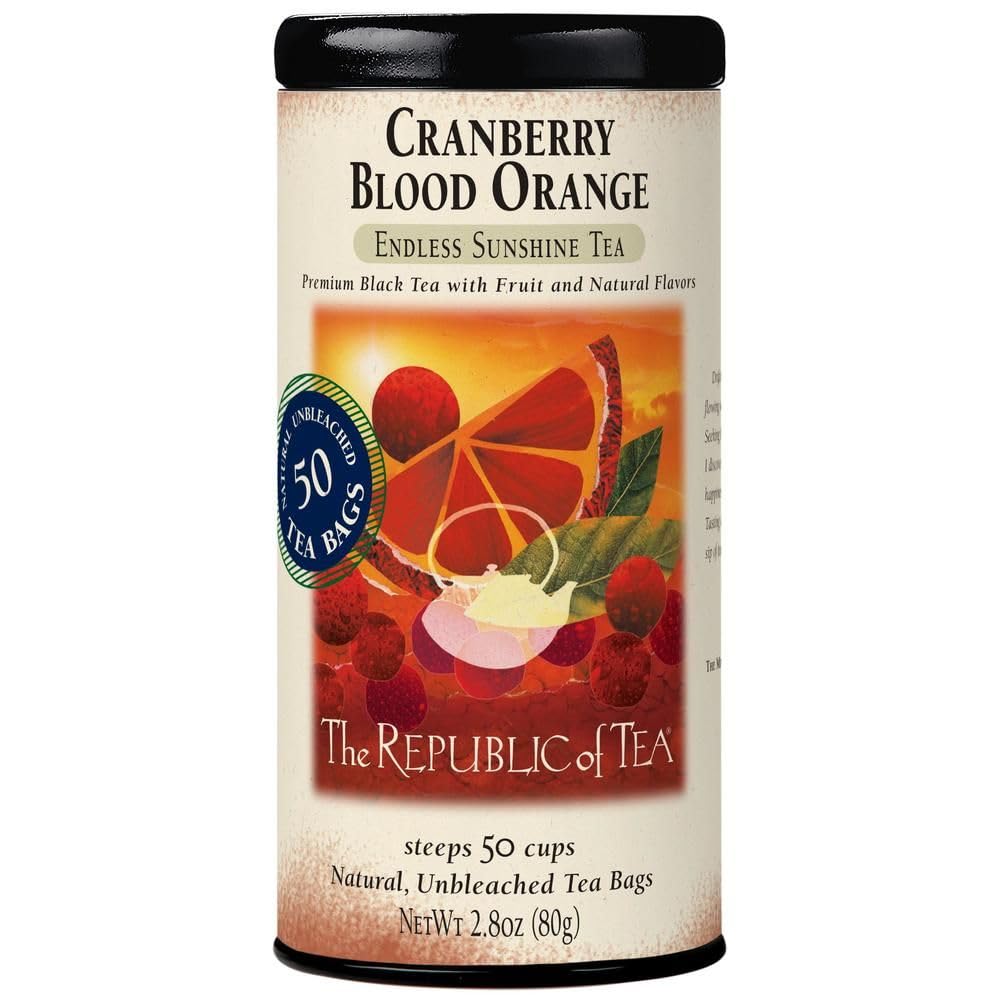 The Republic of Tea Cranberry Blood Orange tea bags for a refreshing caffeine option