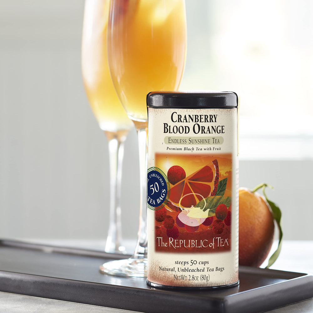The Republic of Tea Cranberry Blood Orange tea cup on ice for a zingy summer refresh