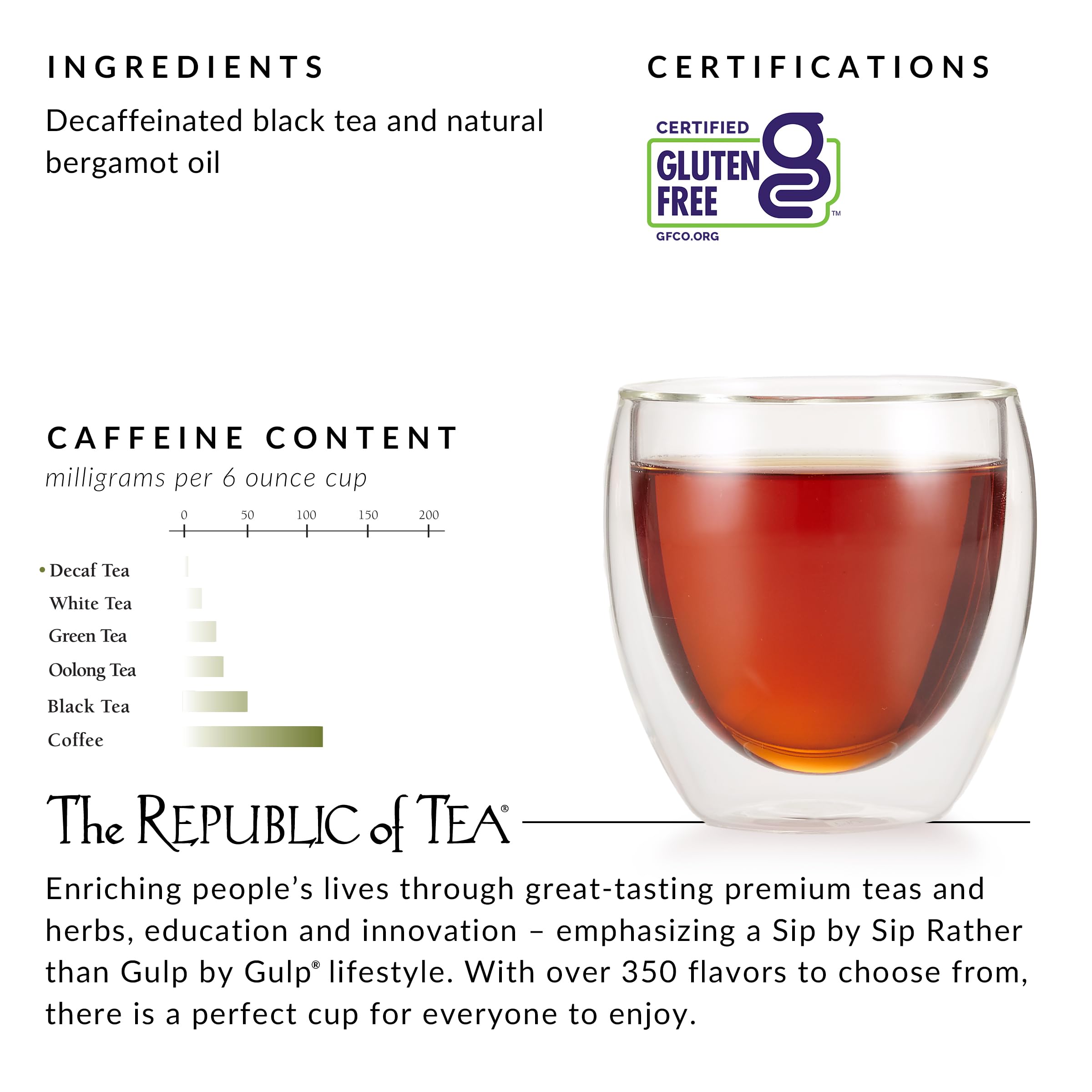 The Republic of Tea Earl Greyer Decaf served iced highlights a refreshing caffeine-free option.