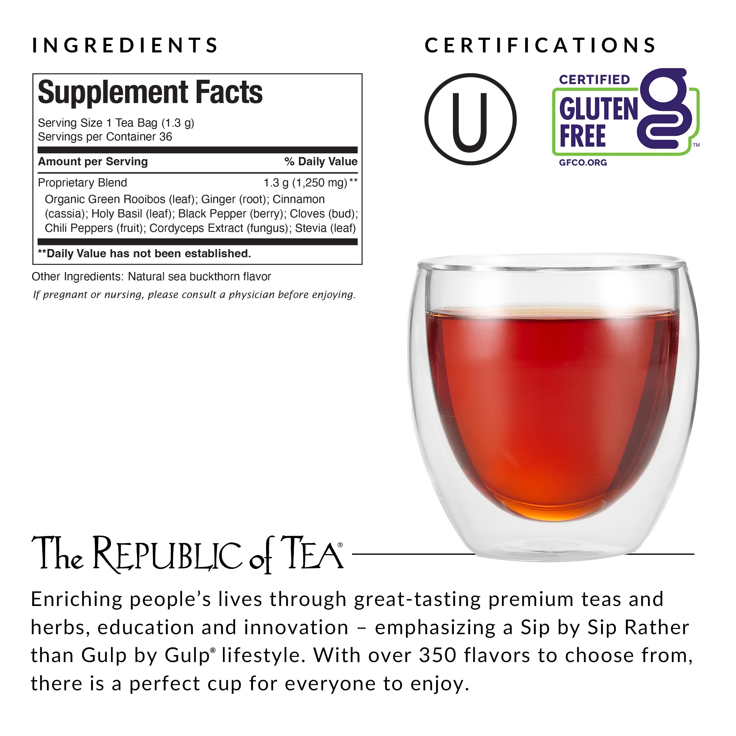 The Republic of Tea Get Burning steeping cup with vibrant spices for a flavorful boost.