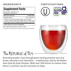 The Republic of Tea Get Burning steeping cup with vibrant spices for a flavorful boost.