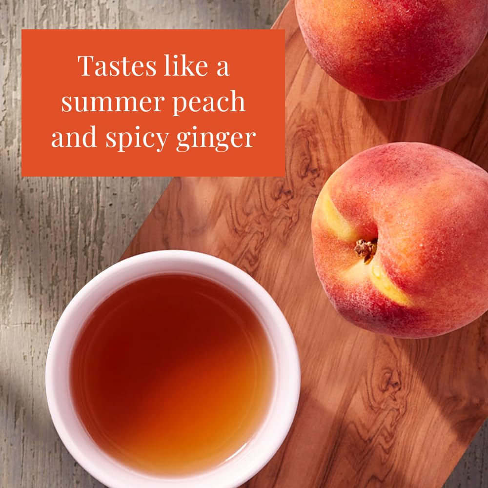 The Republic of Tea ginger-peach-black-tea packaging front showcasing premium tea.