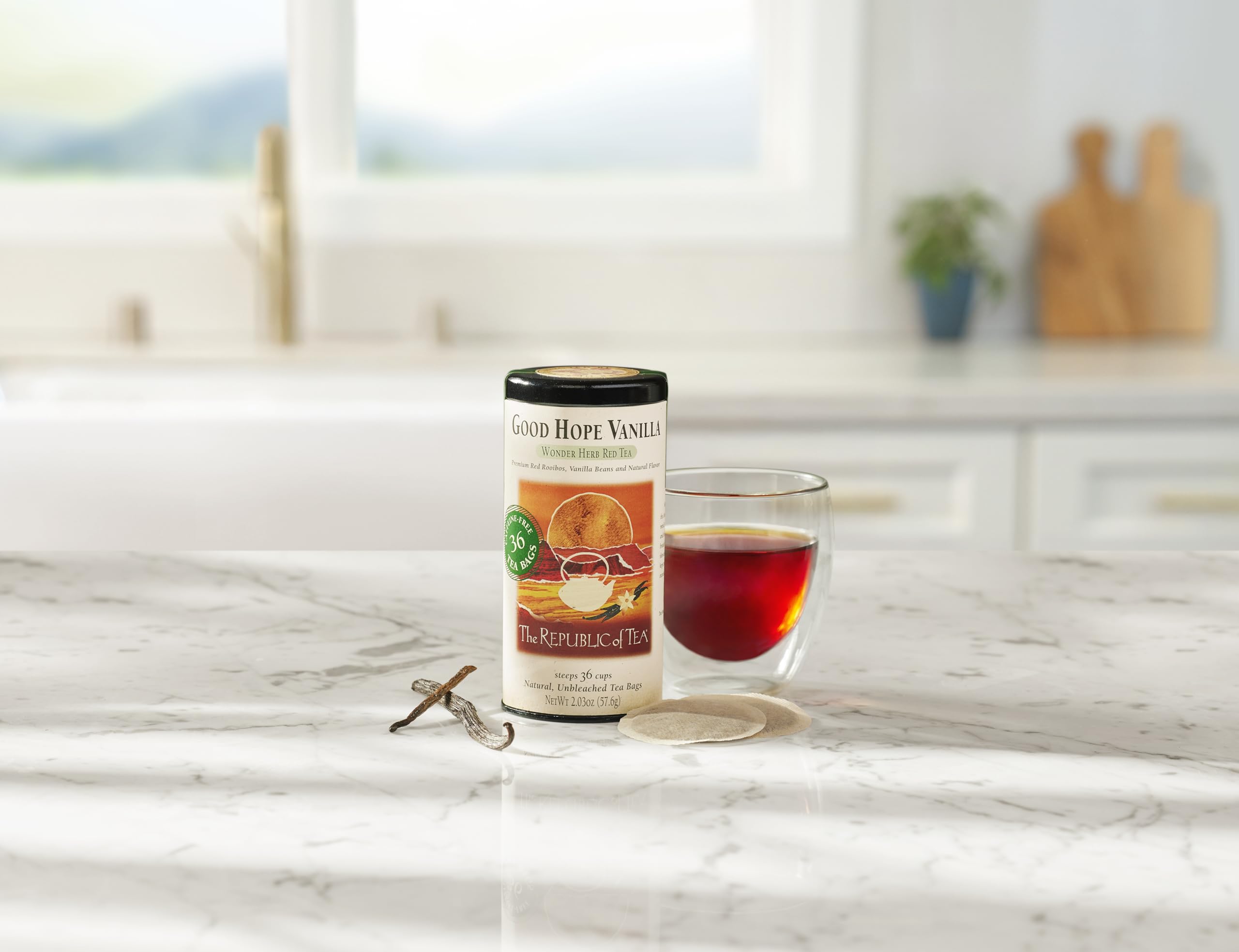 Brewing a warm cup of Good Hope Vanilla Red Tea for a cozy afternoon.