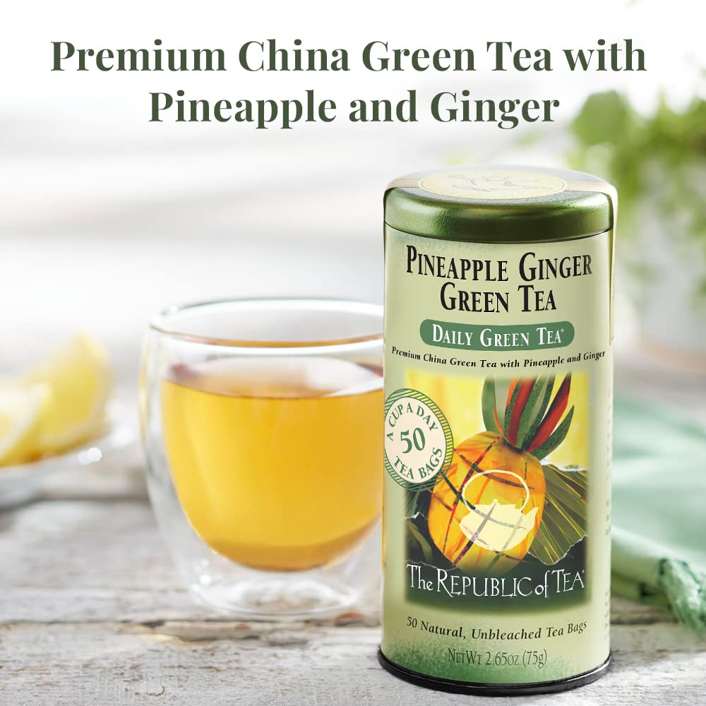 The Republic of Tea Premium green tea leaves with ginger.