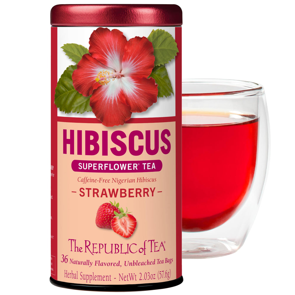 The Republic of Tea hibiscus strawberry tea bags for caffeine-free enjoyment