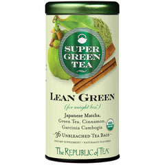 The Republic of Tea Lean Green tea bags box with a smooth caffeine boost.