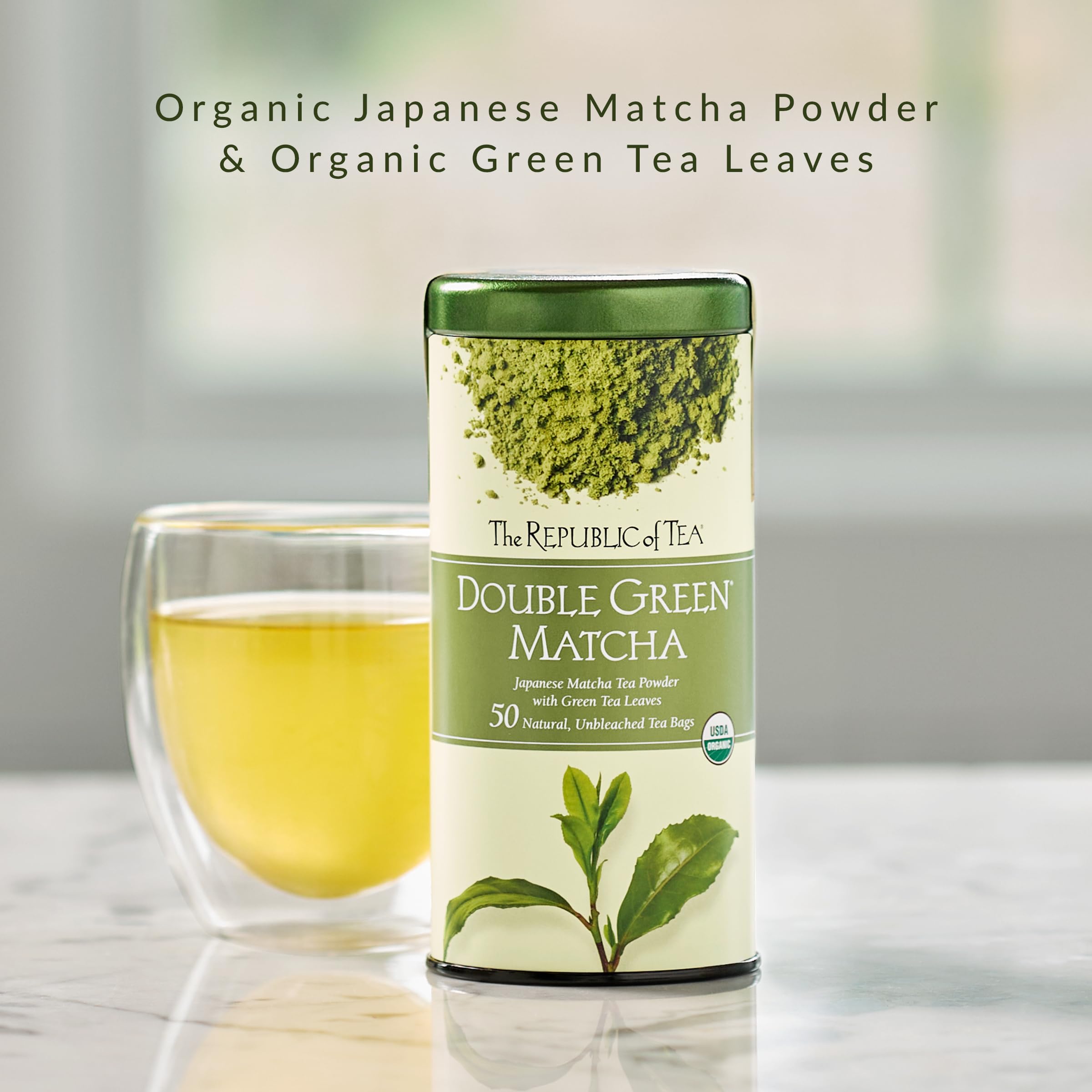 The Republic of Tea Organic Double Green Matcha ingredients blend for refined flavor.