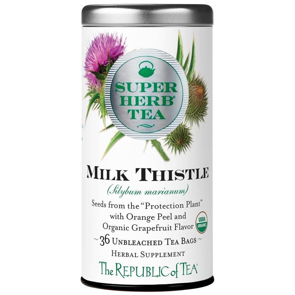The Republic of Tea organic milk thistle tea bag closeup for a caffeine-free ritual